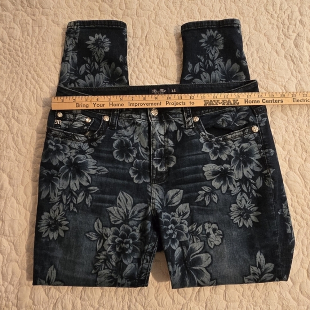 Miss Me Gorgeous RARE LTD ED 34 Swarovski Crystals OOP BLUE Floral Skinny Jeans